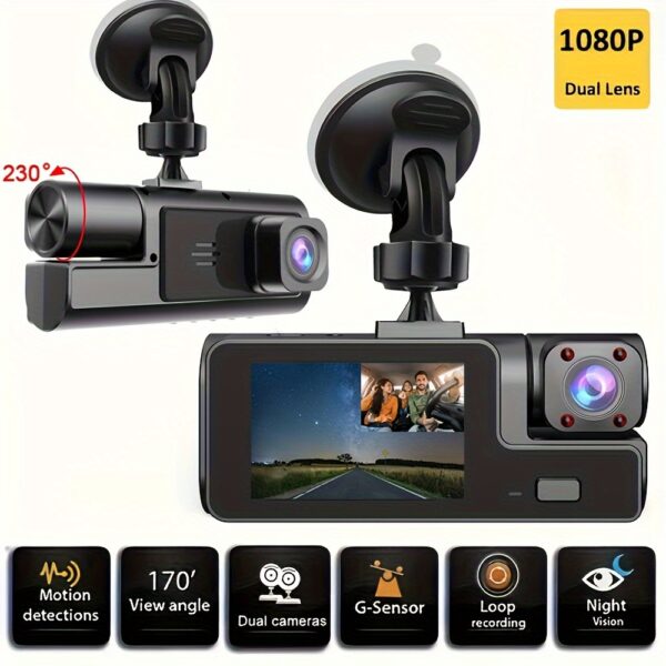 Dash Cam Front and Inside, HD 1080P Recording Car DVR Cam with 170° Wide Angle, Night Vision, Small Dash Camera for Cars, 24h Parking Monitor, Loop Recording, G-Sensor, Without SD Card - Image 4