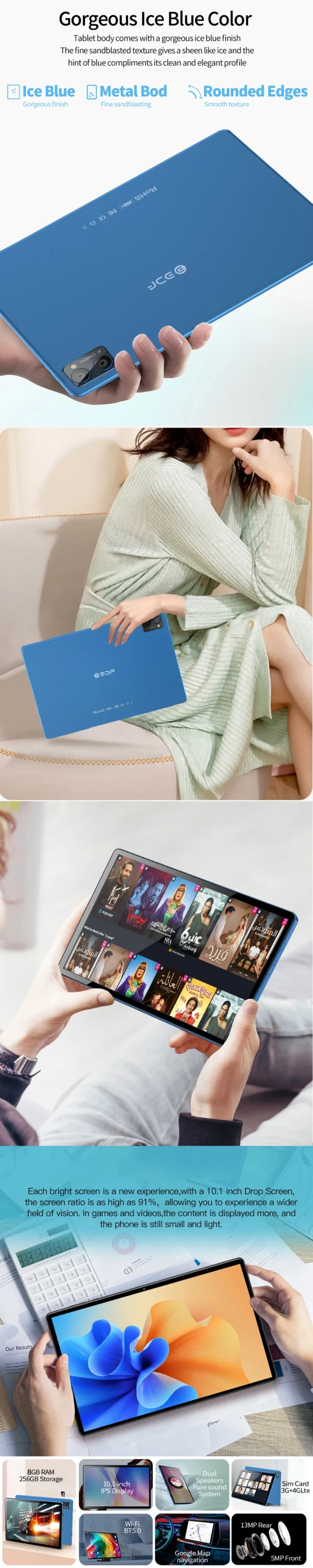 Original BDF Y7 Tablet Pc 10.1 Inch 8GB RAM 256GB ROM Android 12 Octa Core 3G 4G LTE Internet WiFi Internet BT Global Version - Image 9