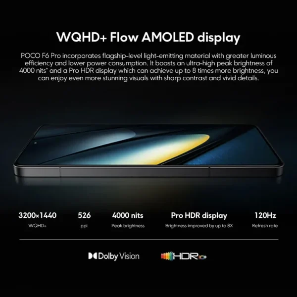POCO F6 Pro Smartphone Global Version WQHD+ 6.67” 120Hz Flow AMOLED display 120W HyperCharge 5000mAh Battery Snapdragon 8 Gen 2 - Image 3