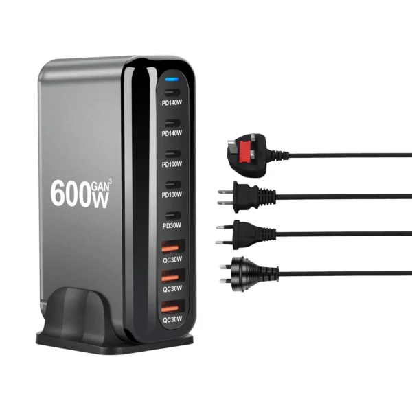 New 600W GaN Fast Charge 3.0 USB Type C Fast Charger with 8 Ports, 5C3A PD Charger for Phones and Tablets, Portable Design - Image 5