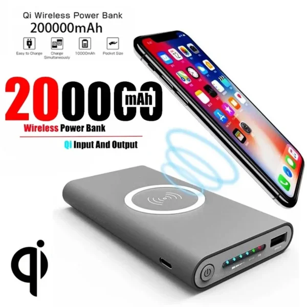 200000mAh Power Bank Ultra-Large Capacity Universal Wireless Fast Charging Power Bank Thin And Portable For iPhone Samsung