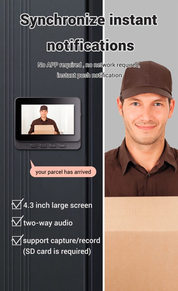 1 conjunto de campainha de vídeo sem fio SELFIECOM X8 com tela de 10,92 cm -, câmera HD 480P, recarregável por USB, áudio bidirecional, durável, fácil instalação para segurança interna, campainha sem fio | Design preto elegante | Campainha à prova d'água - Image 20