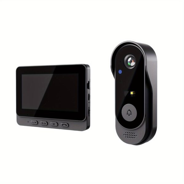 1 conjunto de campainha de vídeo sem fio SELFIECOM X8 com tela de 10,92 cm -, câmera HD 480P, recarregável por USB, áudio bidirecional, durável, fácil instalação para segurança interna, campainha sem fio | Design preto elegante | Campainha à prova d'água - Image 6