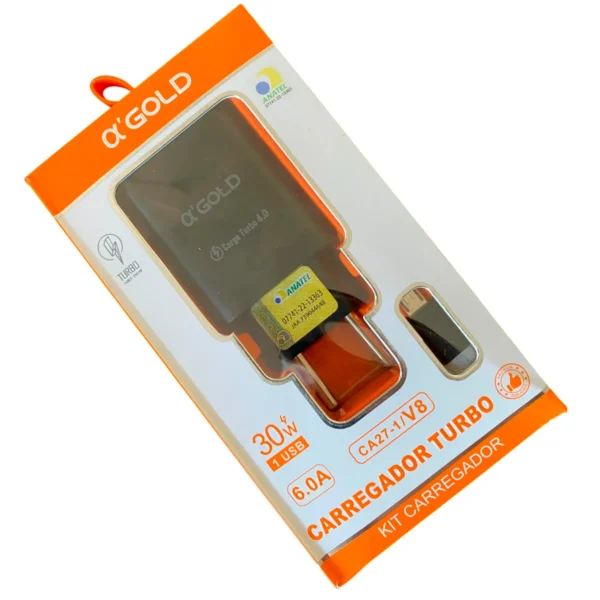 Kit Carregador Turbo 30W 6,0A + Com Cabo Usb V8 - a'Gold - Image 4
