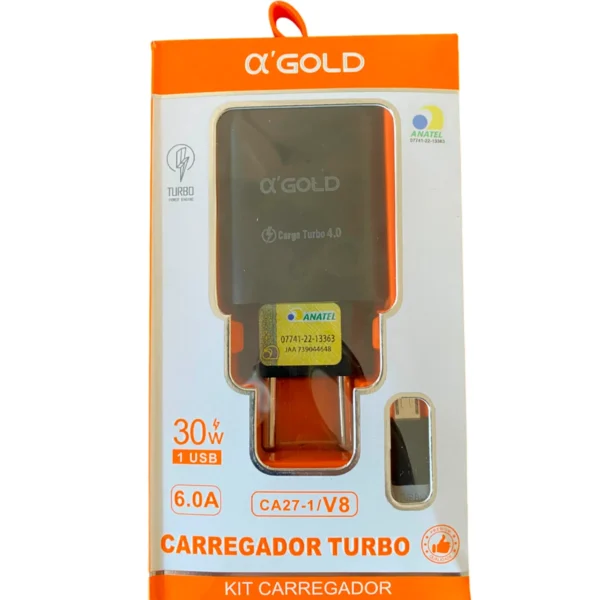 Kit Carregador Turbo 30W 6,0A + Com Cabo Usb V8 - a'Gold - Image 3