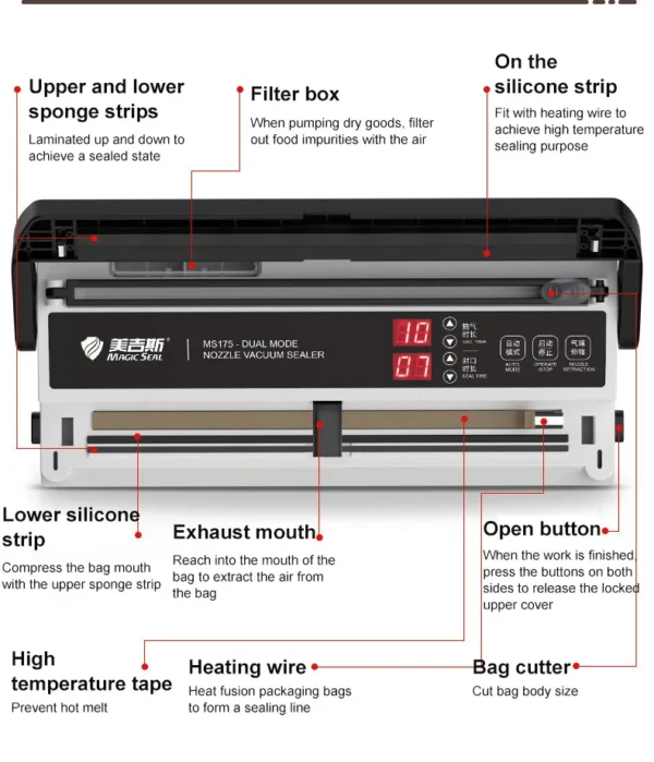Senior Electric Vacuum Sealer Packaging Machine For Home Kitchen For Sealing Fresh Packaging Machine For Food Preservation MS175 - Image 29