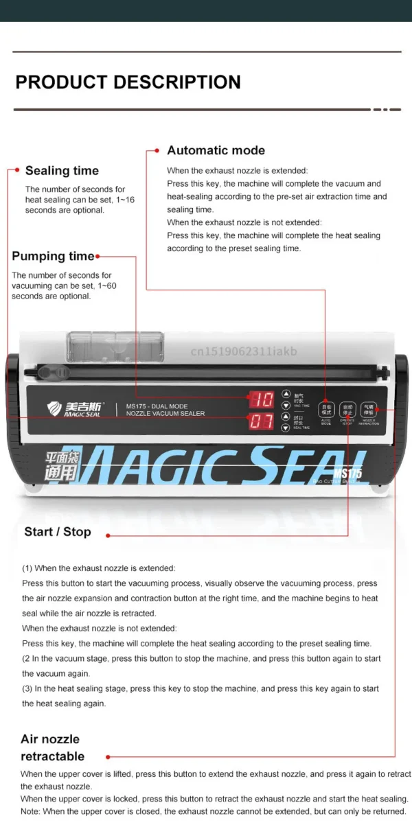 Senior Electric Vacuum Sealer Packaging Machine For Home Kitchen For Sealing Fresh Packaging Machine For Food Preservation MS175 - Image 28