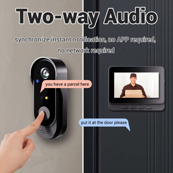 1 conjunto de campainha de vídeo sem fio SELFIECOM X8 com tela de 10,92 cm -, câmera HD 480P, recarregável por USB, áudio bidirecional, durável, fácil instalação para segurança interna, campainha sem fio | Design preto elegante | Campainha à prova d'água - Image 2